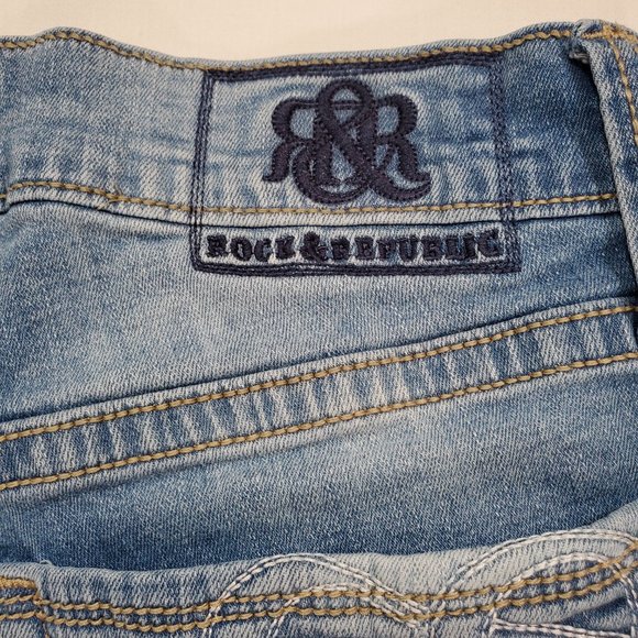 Rock and Republic Jeans Mens 34x32 Blue Denim Slim Straight Stretch Faded Grunge - Picture 11 of 16